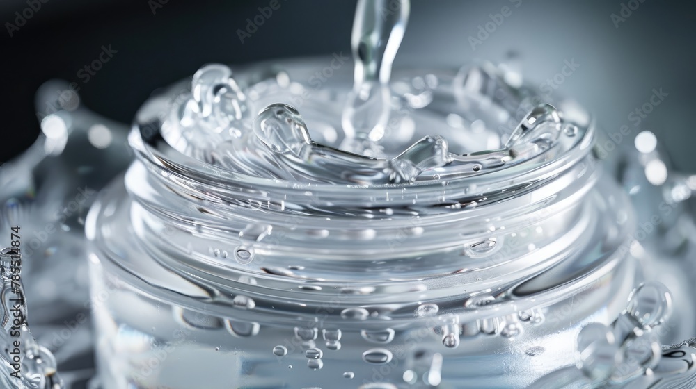 Macro View of Transparent Cosmetic Gel Droplets and Waves.