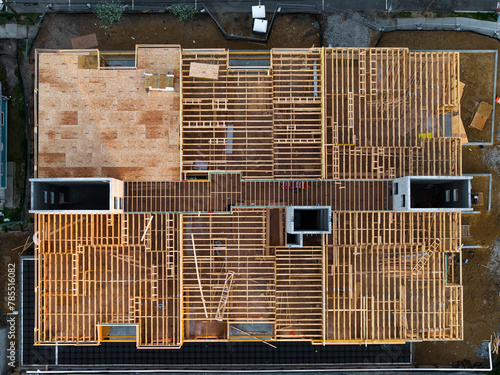 Top down of a construction site in the framing stage