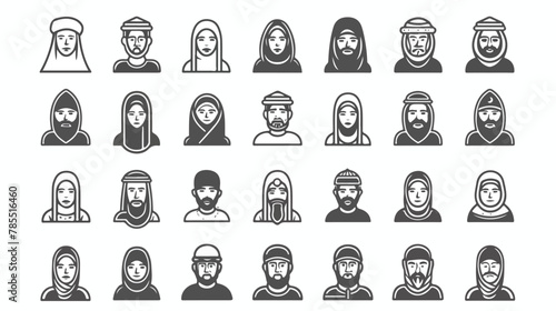 Arabic and muslim people faces icons thin line art se