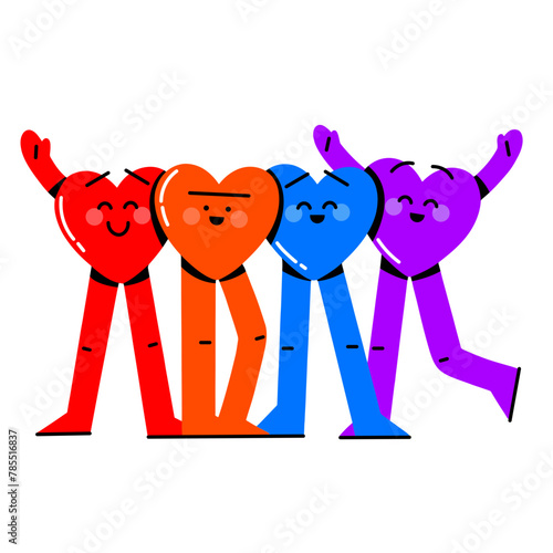 Groupe de personnage non genrés couleur arc en ciel et drapeau lgbt pour le mois des fiertés