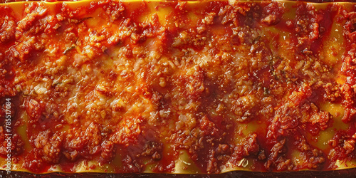 Delicious homemade lasagna with tomato sauce baked on a sheet pan in a casserole dish © SHOTPRIME STUDIO