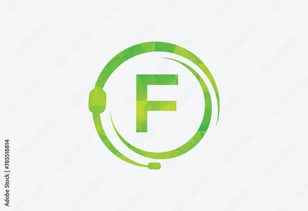 Obraz premium Headphones green Triangle Node Vector with latter F