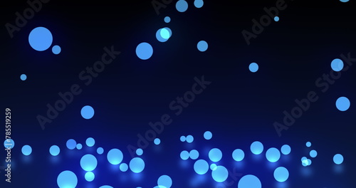 Image of snowflakes and dots on black and blue background