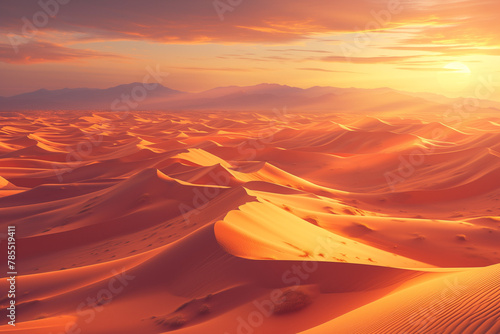 Majestic Sunrise Over Desert Sands, Golden Glow Landscape Scene   © shiyi