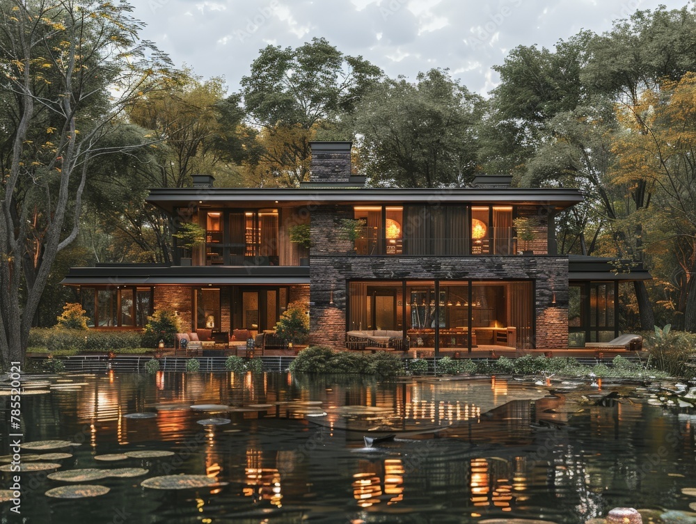 Lake house with front pond Lake house with front pond