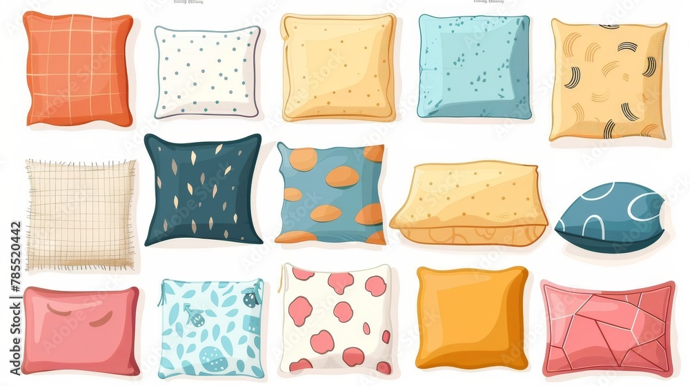Comfortable decorative pillows isolated on a white background for bedroom decoration. Isolated pillows for bed and sofa.
