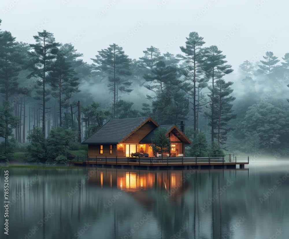 House on a lake surrounded by trees