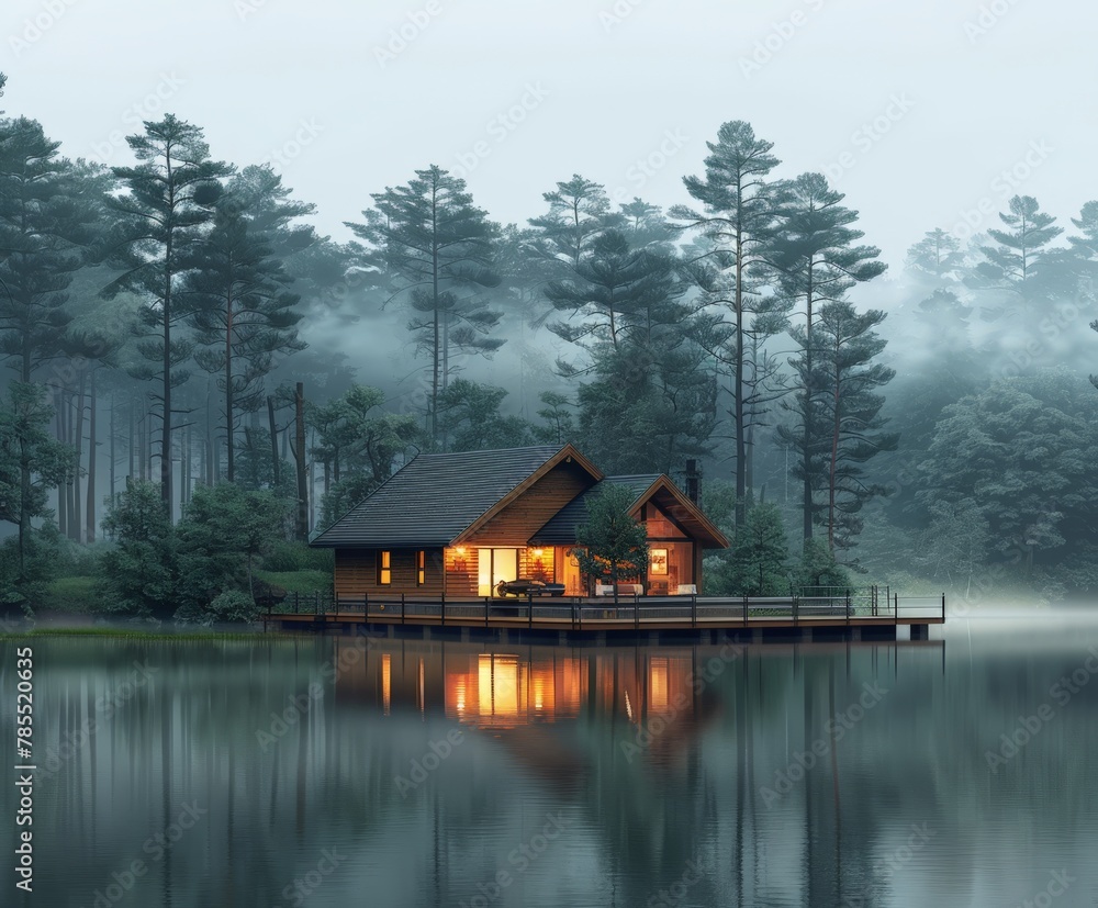 Fototapeta premium House on a lake surrounded by trees