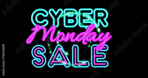 Image of cyber monday sale text over circles