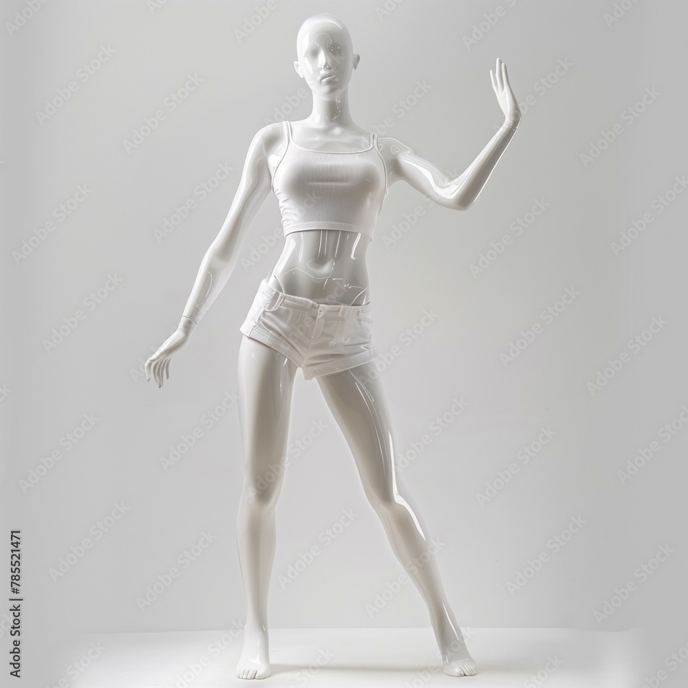 Female mannequin gives high five, white mannequin, fashion lifestyle torso slim human leg
