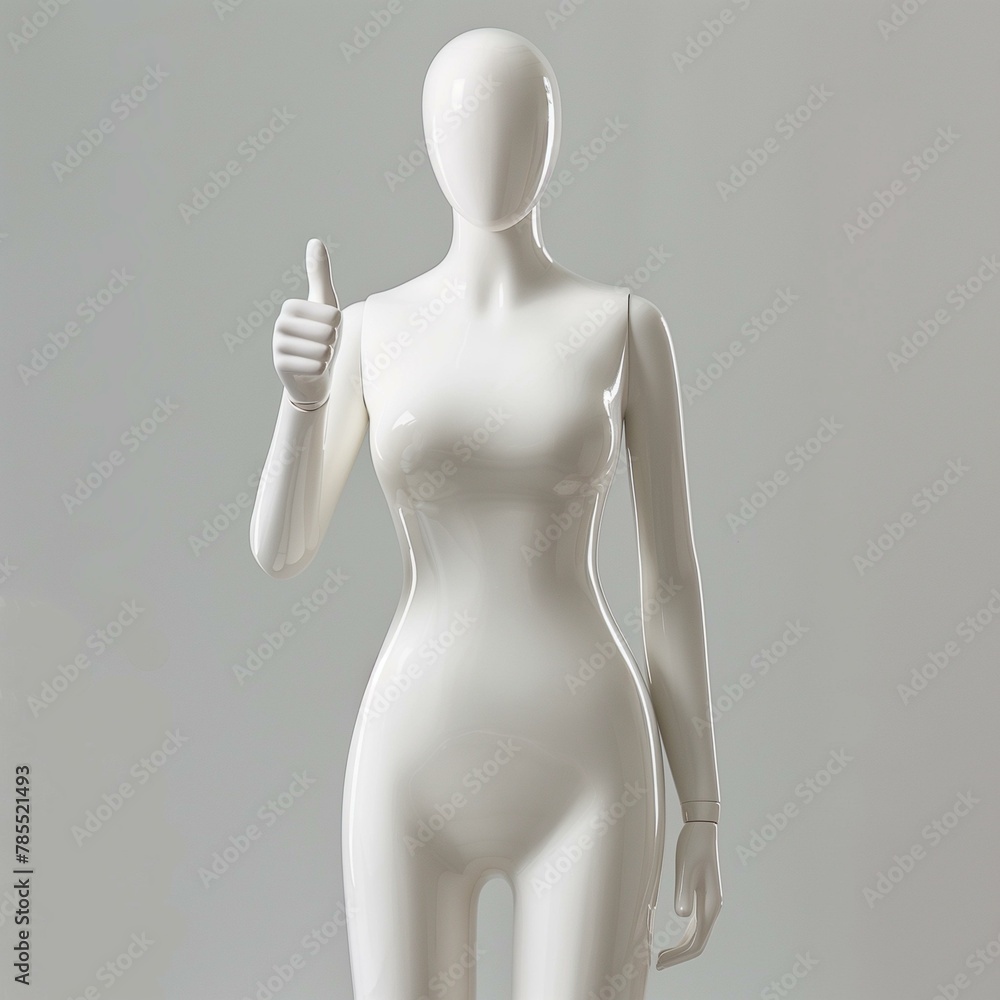 Mannequin female thumbs up gesture, plastic doll garment elegance concept Mannequin female thumbs up gesture, plastic doll garment elegance concept