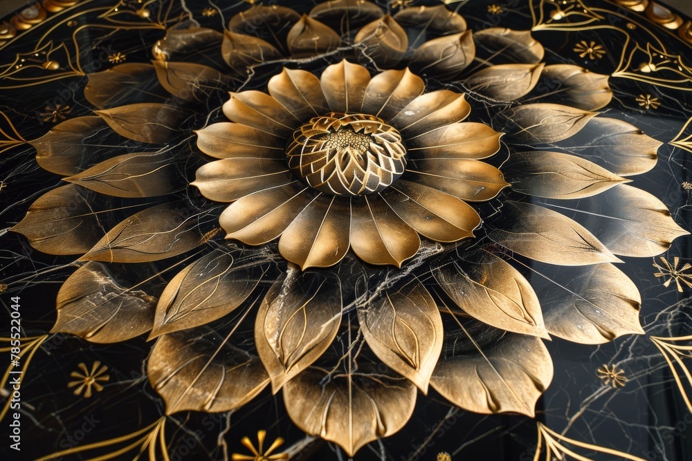 Elegant black and gold table with flower design Elegant black and gold table with flower design