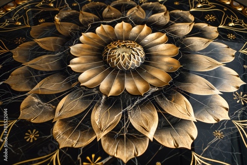 Elegant black and gold table with flower design