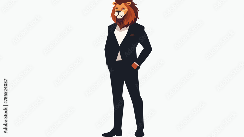 Business man with a lion animal head standing confide