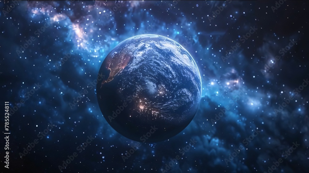 Planet Earth in space with stars and nebula. 3d rendering