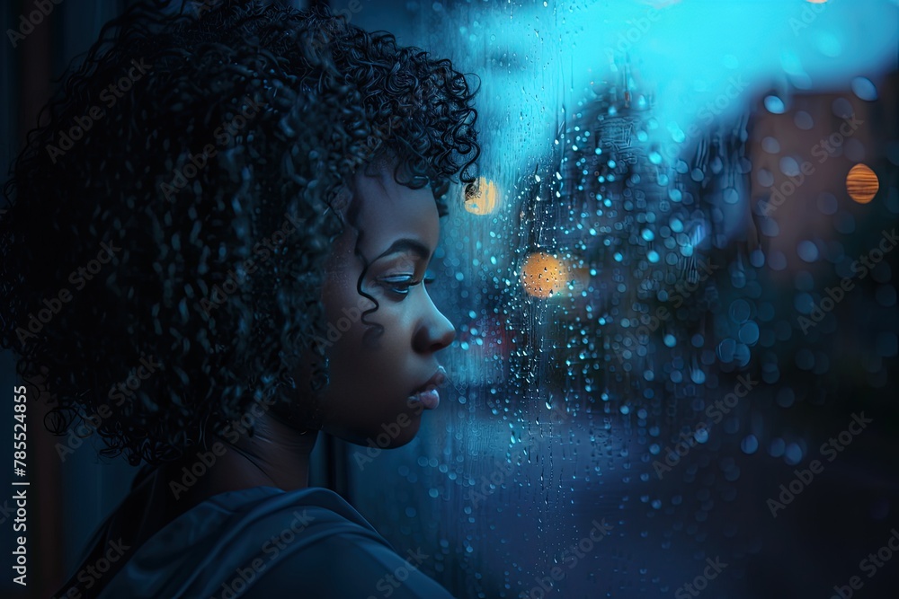 Black young adult woman suffering from depression, sad girl crying and experiencing loneliness, depression and social isolation concept, AI generated