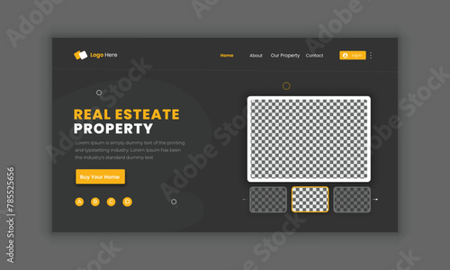 Hero banner for real estate website, landing page template with house signed property purchase agreement. Concept of real estate deal, buying a home. Modern Real estate website UIUX design. (ID: 785525656)