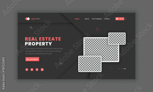 Hero banner for real estate website, landing page template with house signed property purchase agreement. Concept of real estate deal, buying a home. Modern Real estate website UIUX design. (ID: 785525693)