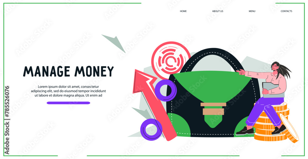 Naklejka premium Website banner for financial, business, stock market, and trading concepts, flat vector illustration isolated on white background. Stock market and investment decisions.