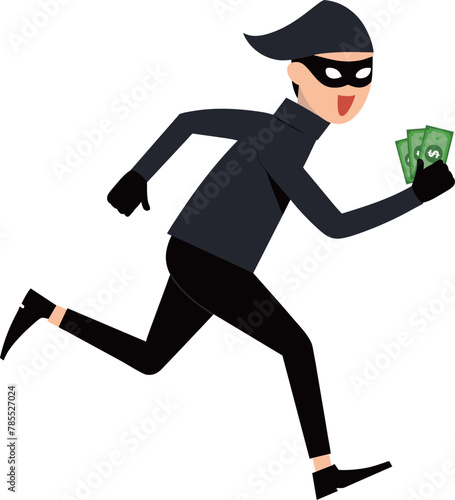 Vector illustration of a thief running with money isolated on white background