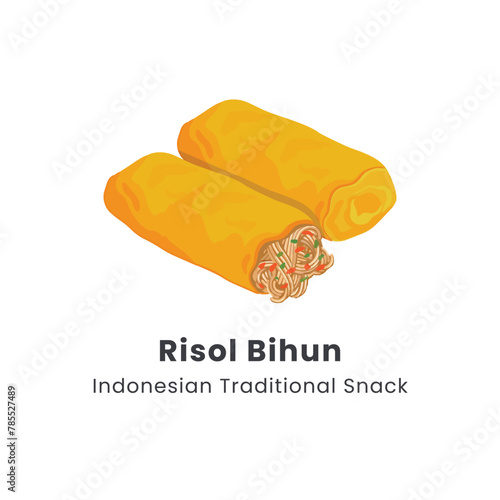 Hand drawn vector illustration of Risol Bihun or Risol Kampung or Fried spring roll filled with shredded chicken, vermicelli and vegetables Indonesian snack