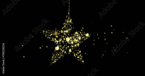 Image of dots floating over golden star on black background
