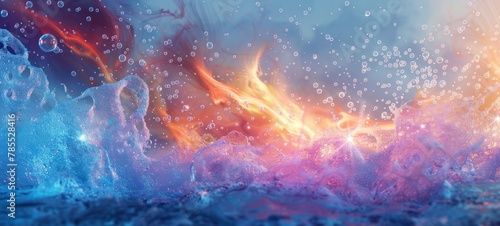 Abstract background with vibrant rainbow streaks  splashes  and bubbles  texture of bold colors and gradients  AI generated