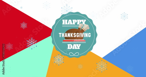 Image of happy thanksgiving day text over colorful background