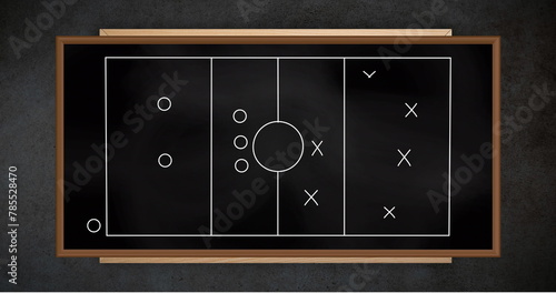 Image of game plan on black board over black background