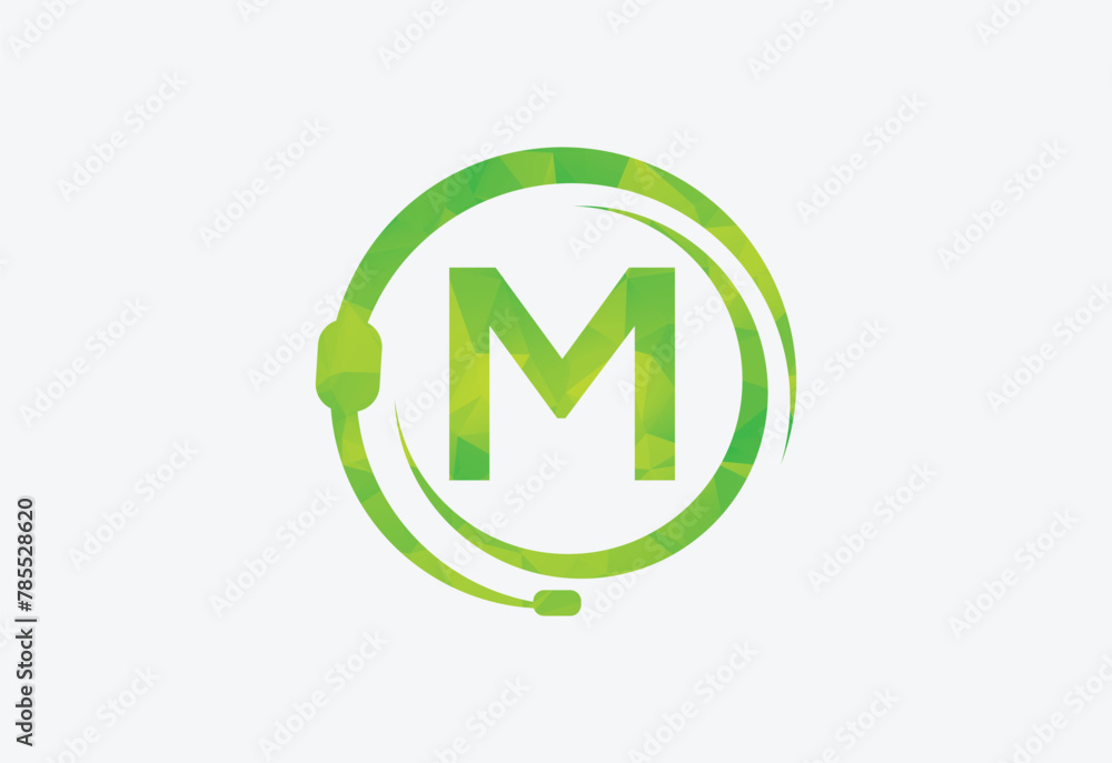 Headphones green Triangle Node Vector with latter M Headphones green Triangle Node Vector with latter M