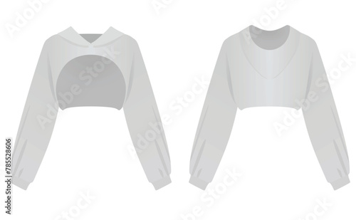 Woman grey crop hoodie. vector illustration