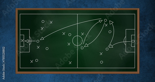 Image of game plan on green board over blue background