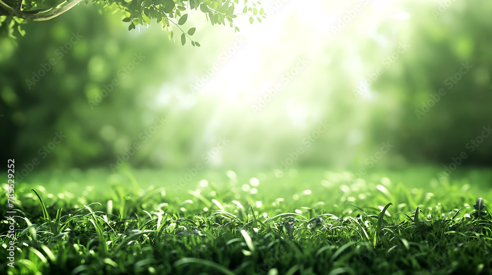 sunlight passing through the trees onto a bright green forest glade. Generative AI sunlight passing through the trees onto a bright green forest glade. Generative AI