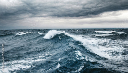 Fototapeta Naklejka Na Ścianę i Meble -  Close-up view of turbulent big wave in a stormy sea under a cloudy sky.
