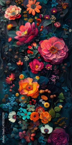 Wallpaper Mural Flowers painting on black background Torontodigital.ca