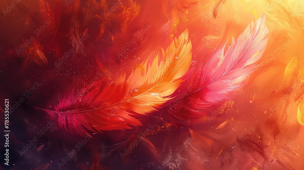 Feathers on a colorful background