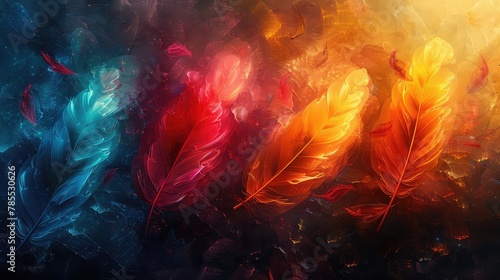 Feathers on a colorful background photo
