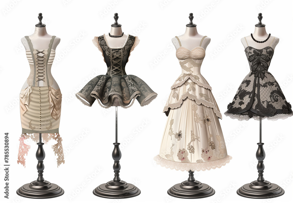 Obraz premium Vector illustration of beautiful retro clothing on mannequins.