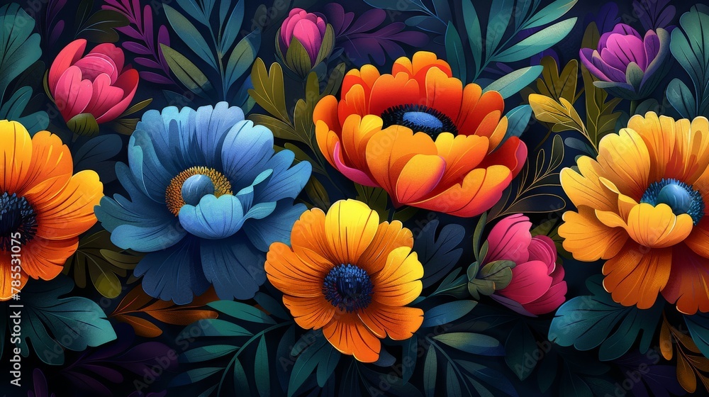 custom made wallpaper toronto digitalColorful flowers painting on black background