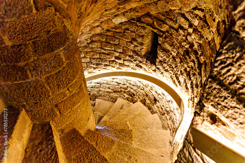 Spiral Roman stairs inside Cardona Castle, Barcelona, Spain