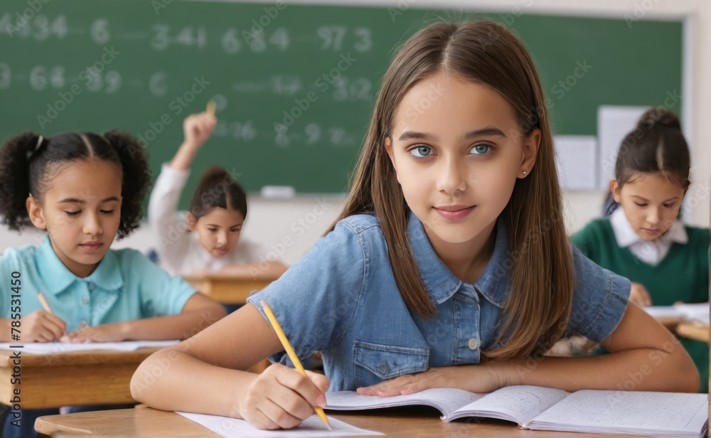 Girl learning math at school, education concept Girl learning math at school, education concept
