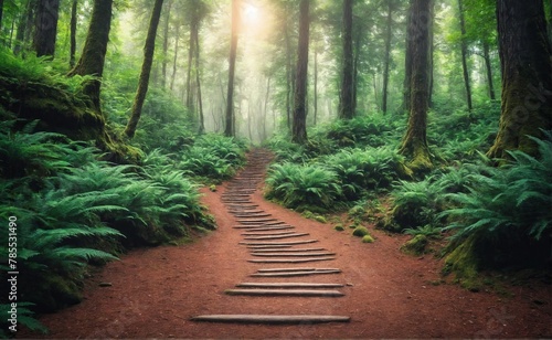 Hiking trail through dense forest