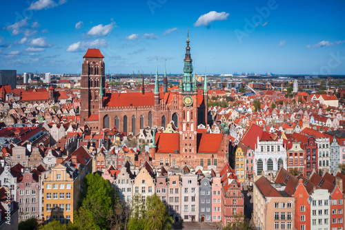 Aerial landscape of the Main Town of Gdansk at spring, Poland. photo