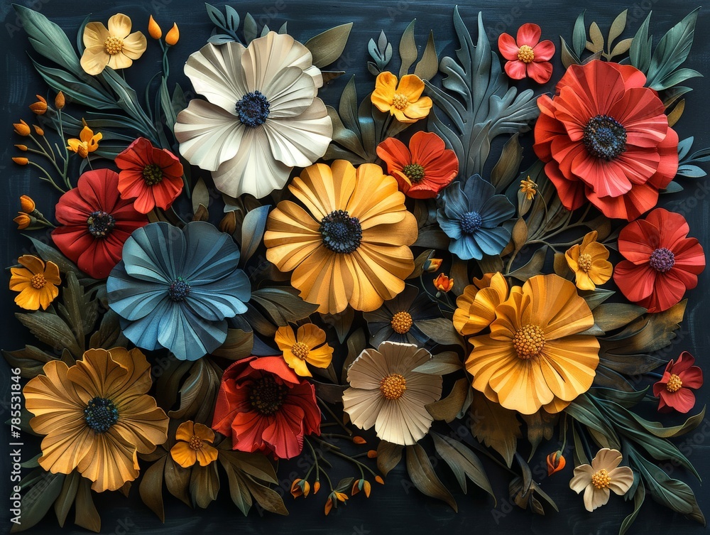 Vibrant flowers against black background Vibrant flowers against black background