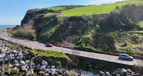 Aerial view of the Landslide on the County Antrim coast road between Ballygally and Glenarm Northern Ireland photo