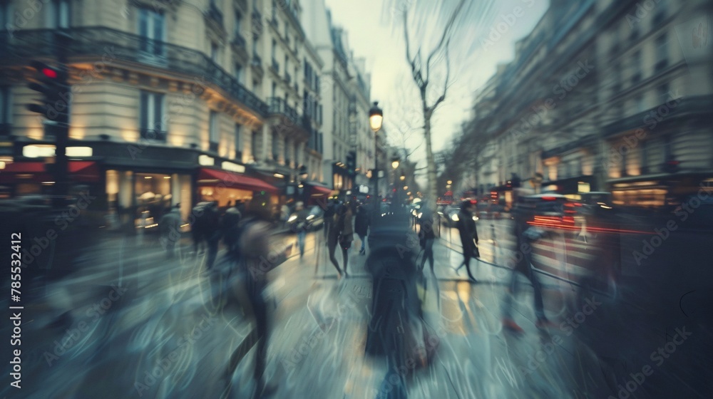 Blurred depiction of Paris streets with motion blur effect on bustling city atmosphere 01