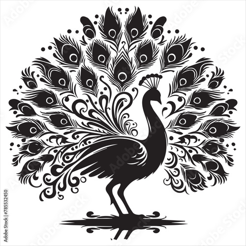 Peacock silhouette vector illustrations with a solid white background