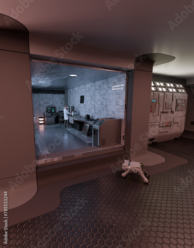 Science Fiction Quarantine Isolation Laboratory, 3d digitally rendered science fiction illustration