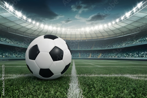 Field of dreams with soccer ball on green stadium arena, representing the allure of sportsmanship