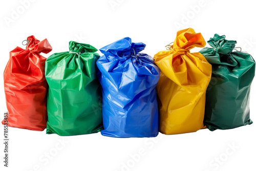 Multicolored Tied Plastic Bags on White Background © Suplim